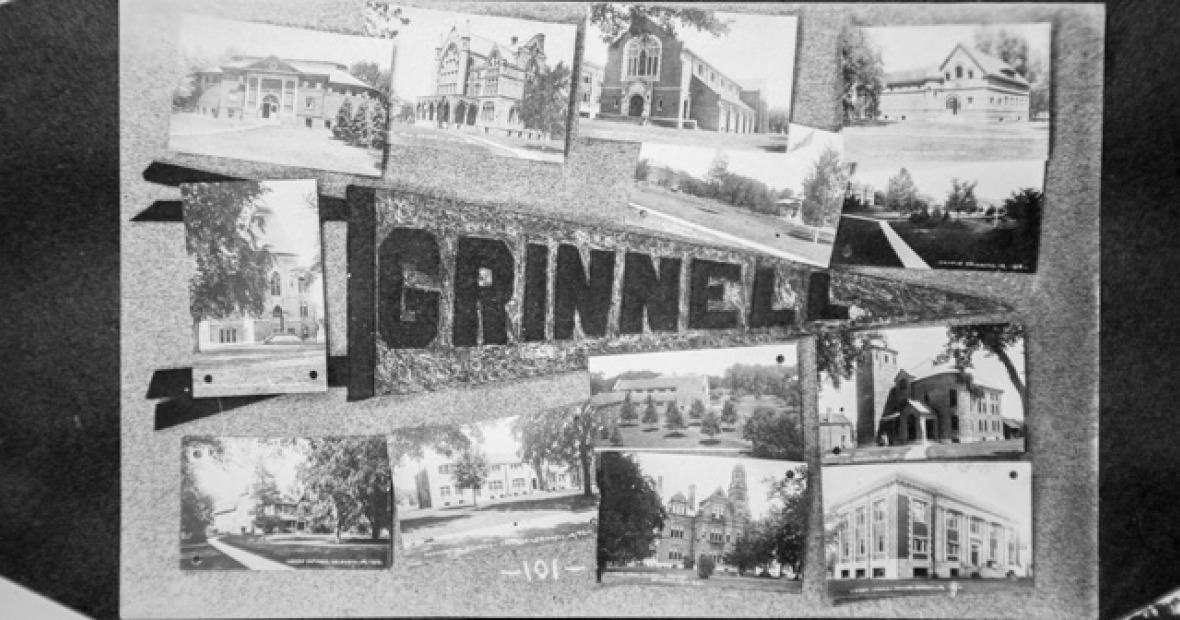 Scrapbook page of images of Grinnell