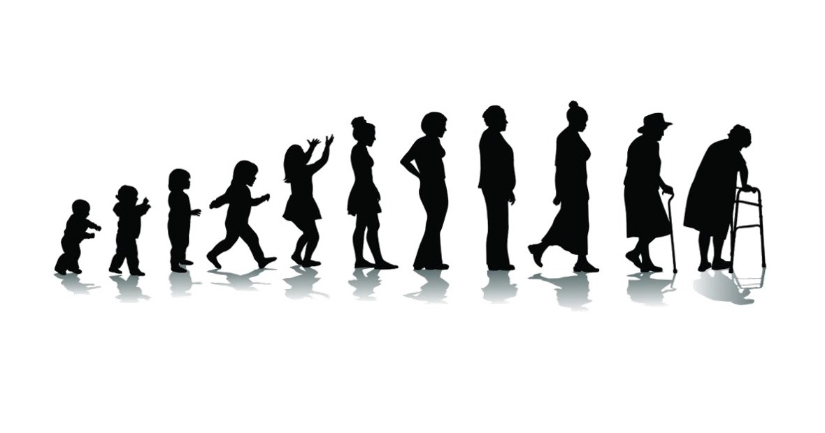 silhouette of woman at stages of life from toddler through old age 