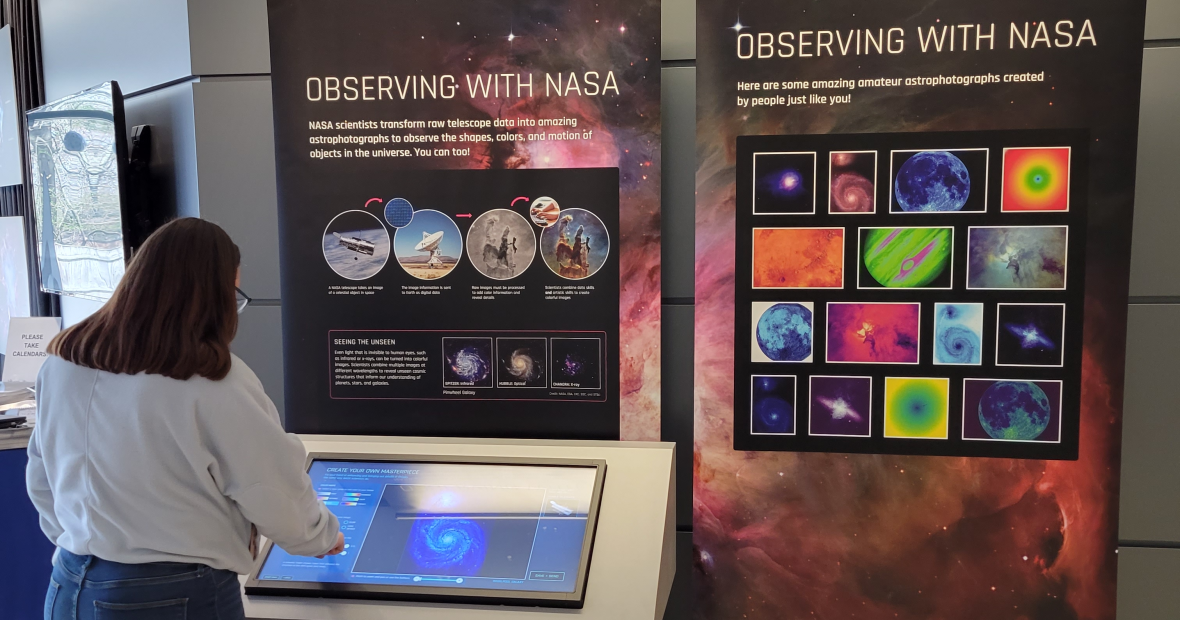 person looking at Observing with NASA Kiosk