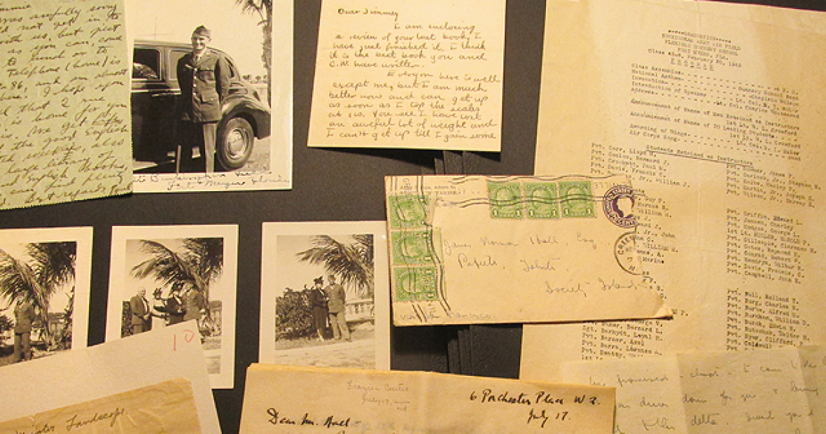 Old letters and photos featuring a man in military uniform
