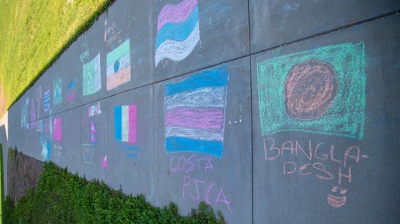 chalk flags on sidewalk