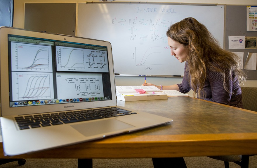 Josie Bircher ’16 and a laptop displaying mathematical modeling