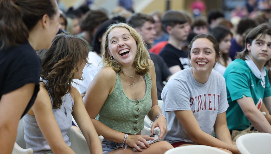 New students and their parents gather in Darby Gymnasium for the welcome ceremony after move in.  