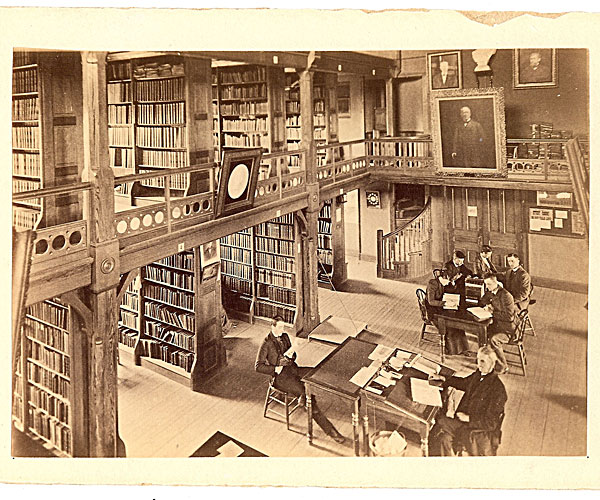 Interior of Goodnow Library from upper story