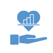 Icon of a hand below a bar chart with a heart for a background.
