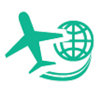 An airplane over an outline of Earth.