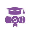Icon of a diploma below a graduation cap.