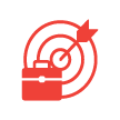 Icon of a briefcase in front of an arrow in a bullseye.