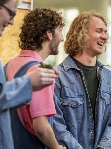 college students laugh