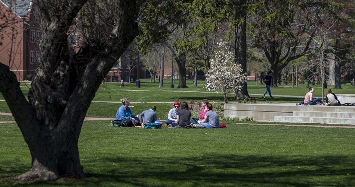 Students enjoy the weather outdoors