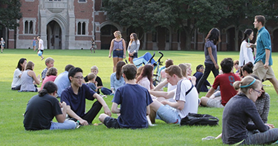 groups of students on mac field