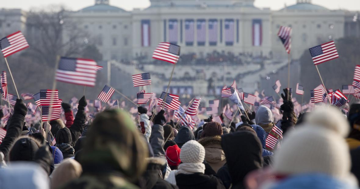 Crowd with American flags at the capitol