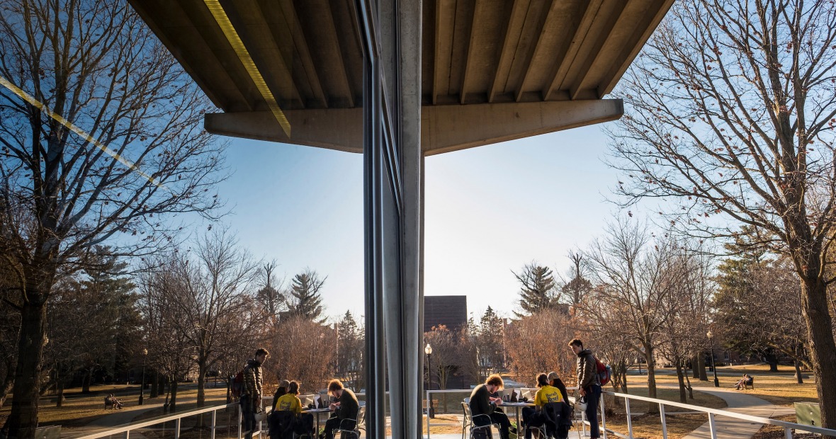 Students studying outside Burling Library