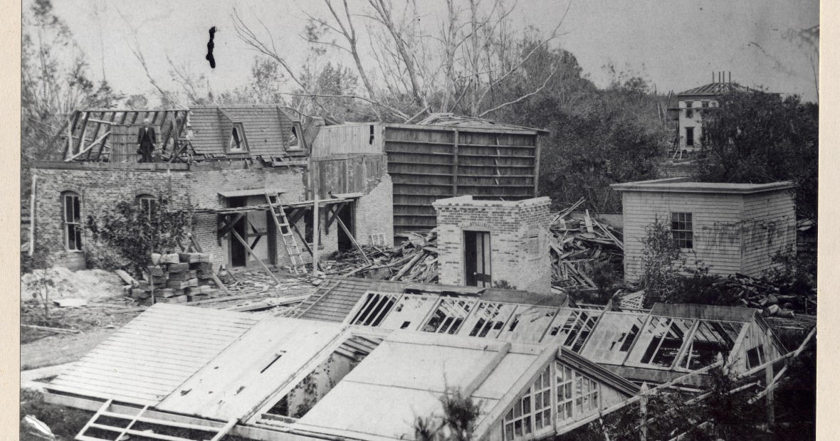 destroyed buildings from the cyclone