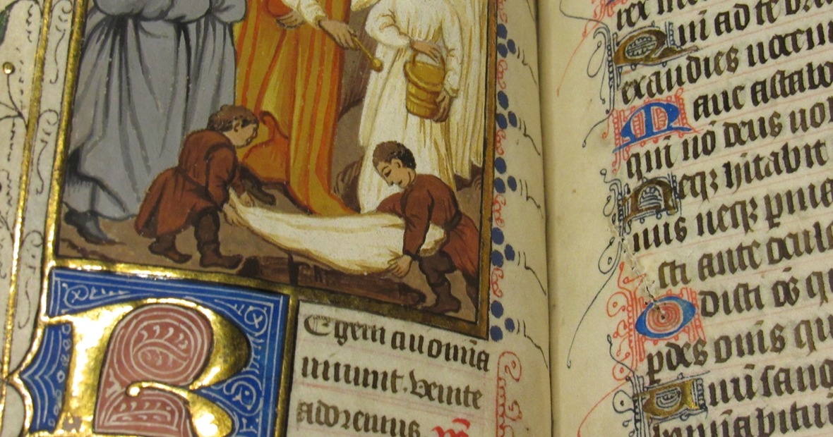 Book of Hours, 15th century handwritten manuscript featuring gold leaf and colored decoration