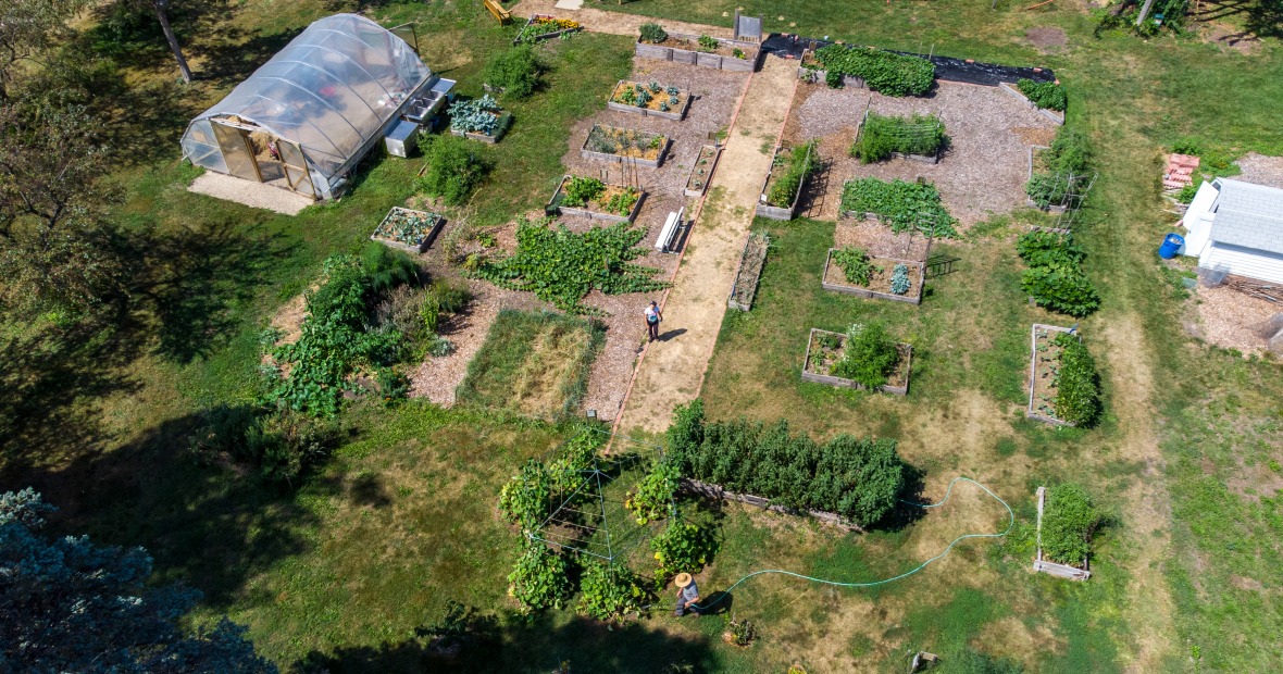 Aerial view of the Grinnell College Garden