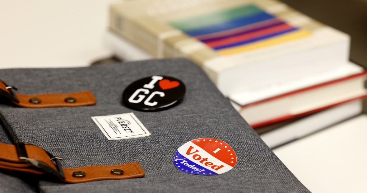 Backpack with voting sticker