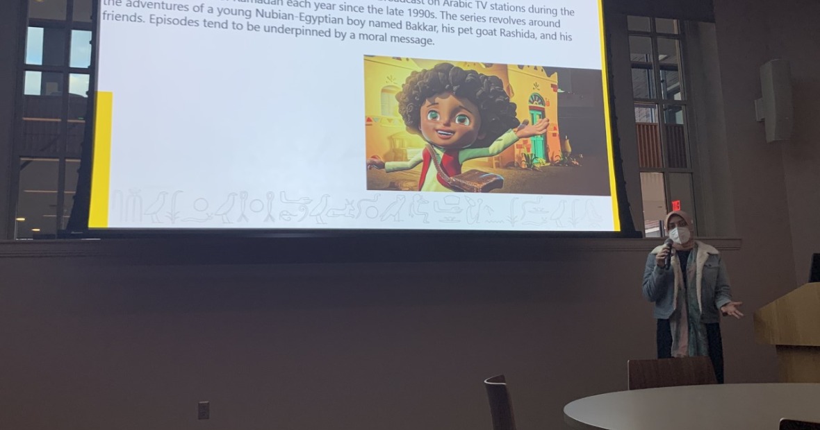 Student speaking about Egyptian cartoon Bakkar
