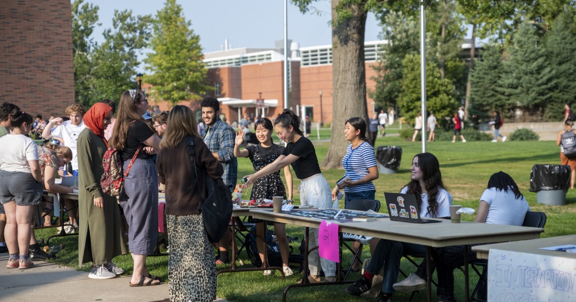 Students at the Student Org Fair on campus 