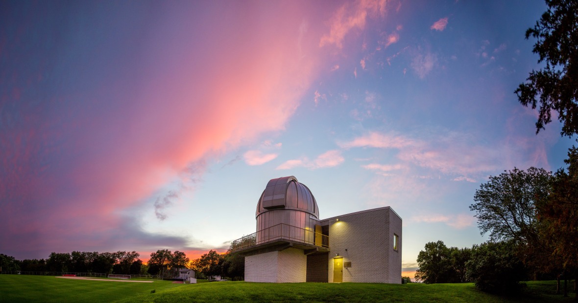 The Grant Gale Observatory pictured at sunset.