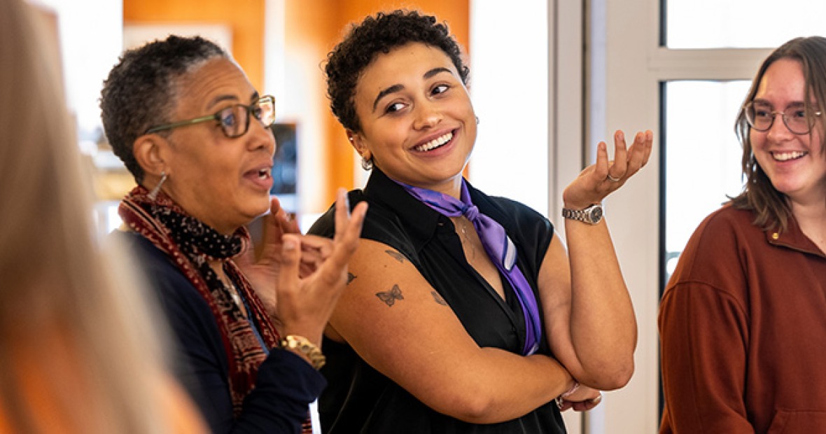 Tamara Beauboeuf-Lafontant and Valeriya Woodard talking at event