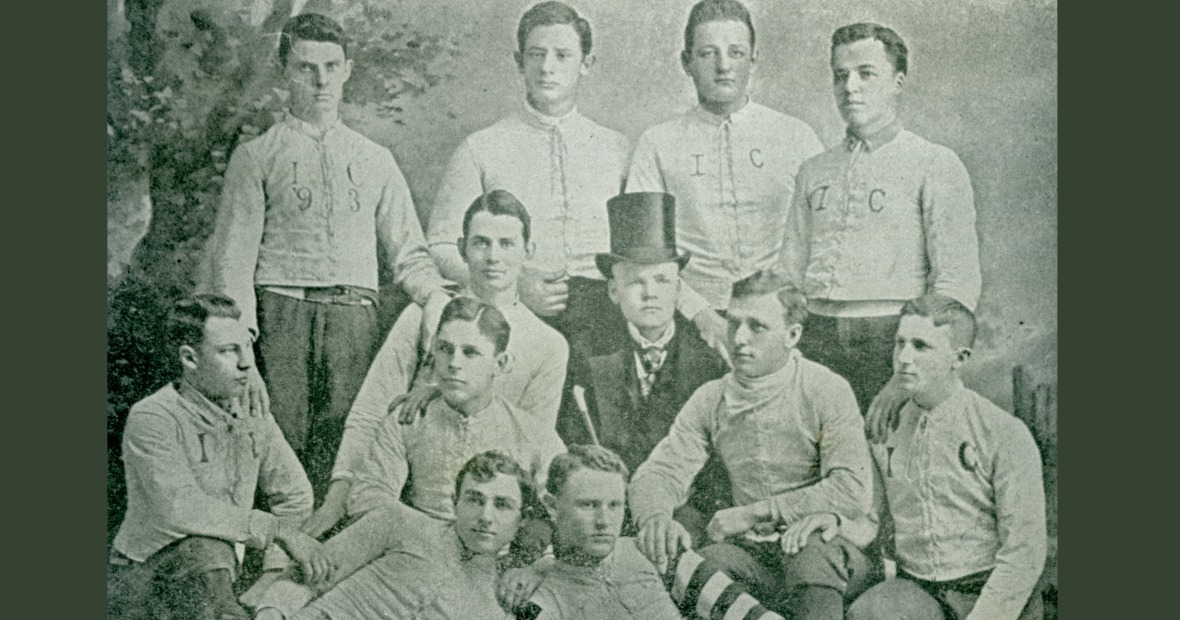 A black and white image of the Iowa College football team of 1889