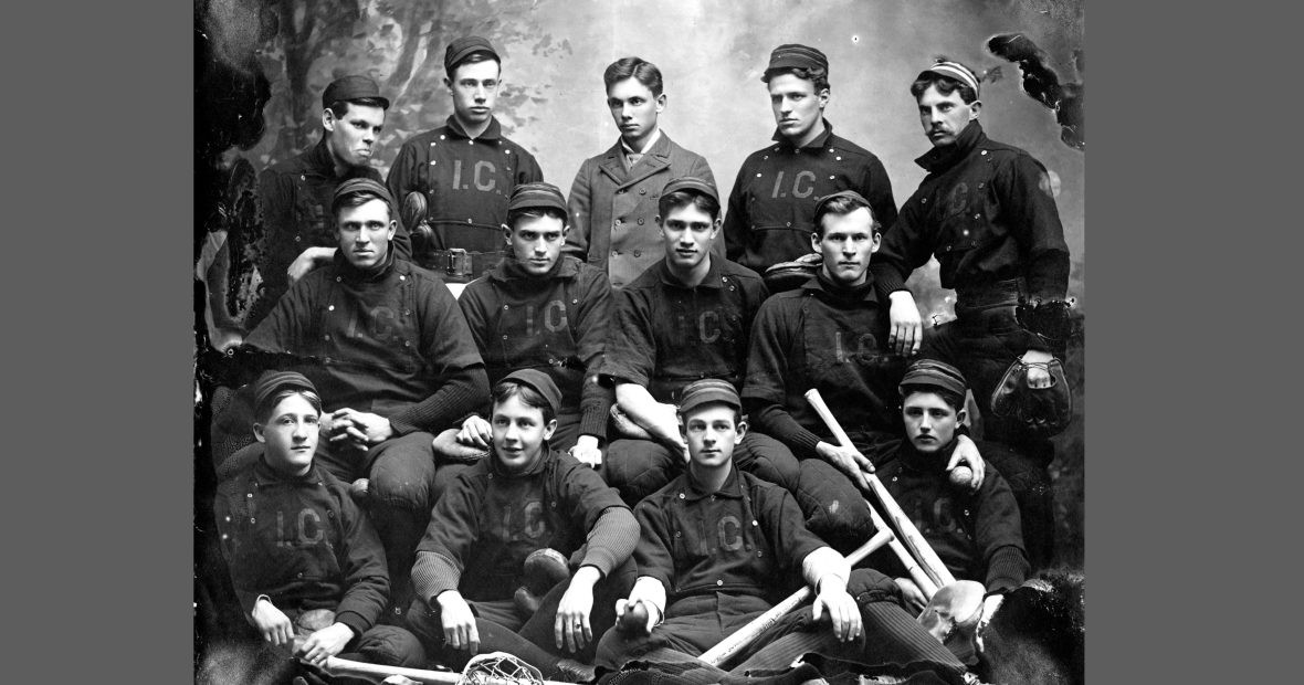Vintage black and white photo of the 1893 Iowa College baseball team