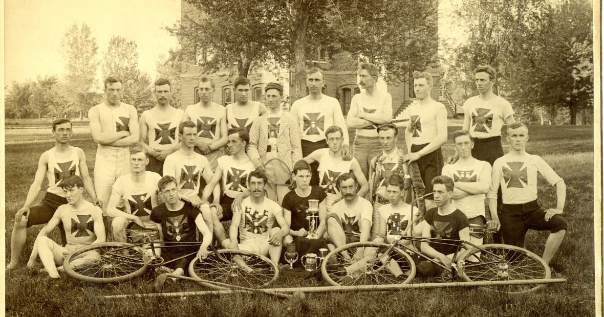 Black and white vintage photo of the 1892 track and field team