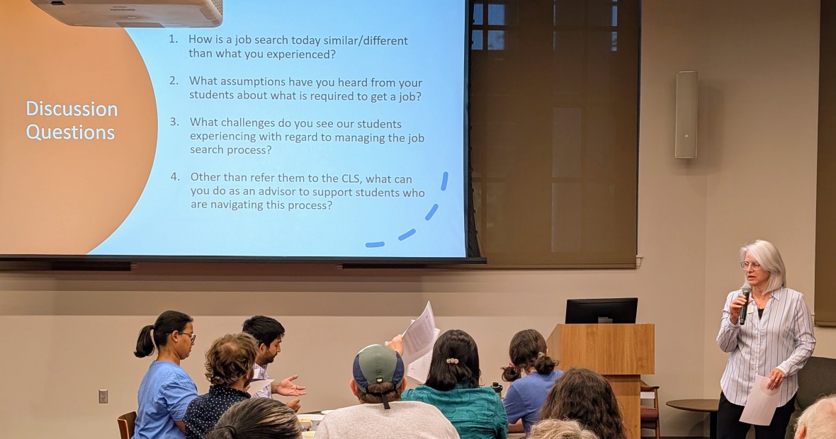 Joyce Stern presenting at Community Friday on October 10, 2025