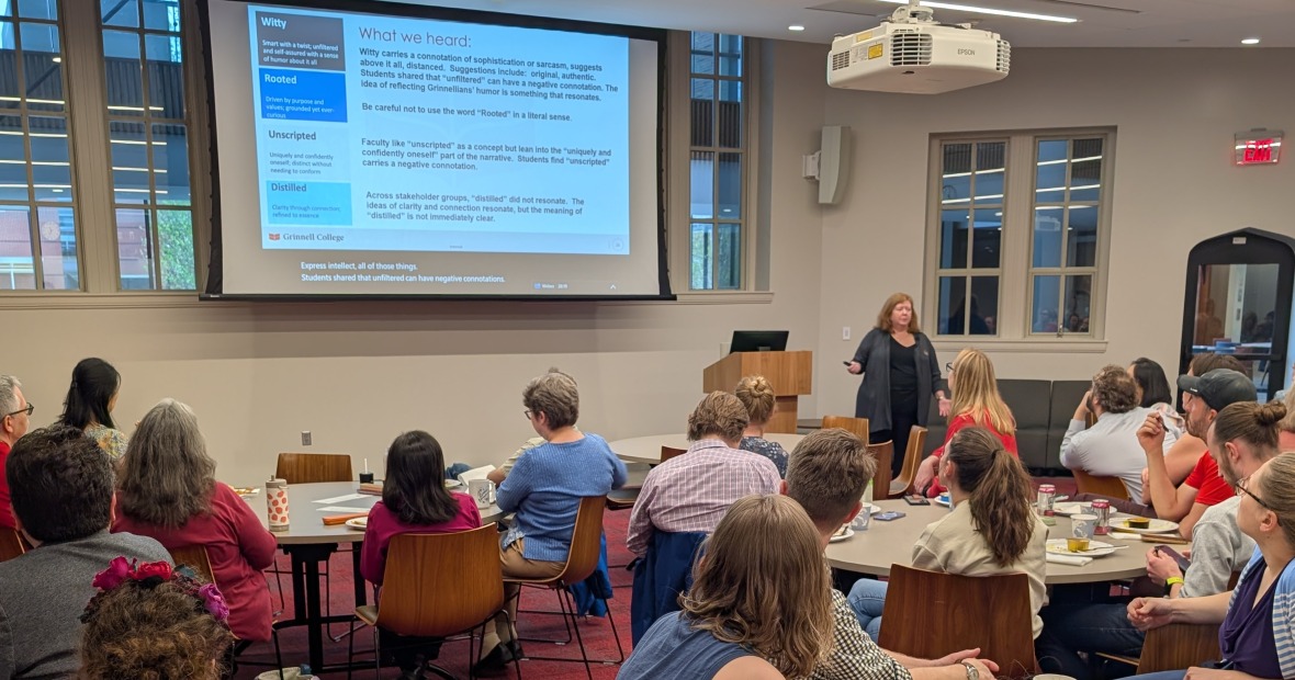 Ellen de Graffenreid during a presentation at Community Friday in April 2026