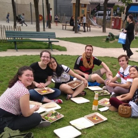 Students having a picnic in Paris