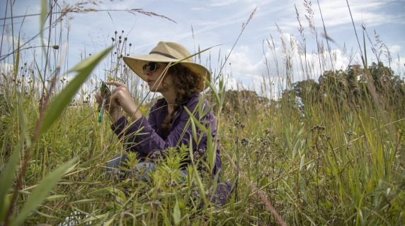 A student doing research at the Conard Environment Research Area (CERA).