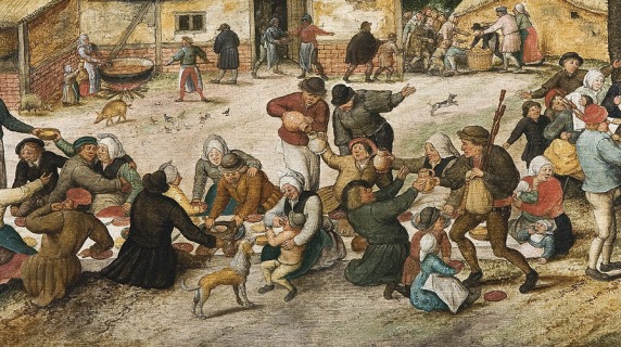 Painting of a peasant wedding feast outdoors