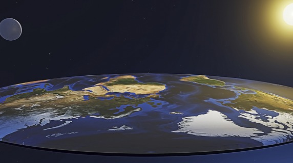 Photo illustration of a flat Earth as seen from space