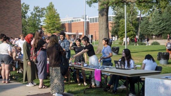Students at the Student Org Fair on campus 