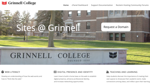 Screenshot of home page of sites.grinnell.edu