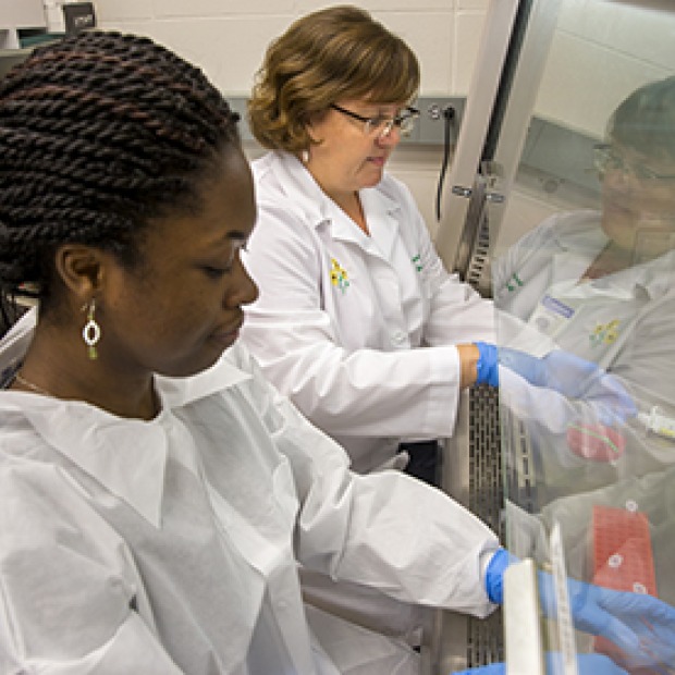 Queenster Nartey ’16 and Shannon Hinsa-Leasure in the lab
