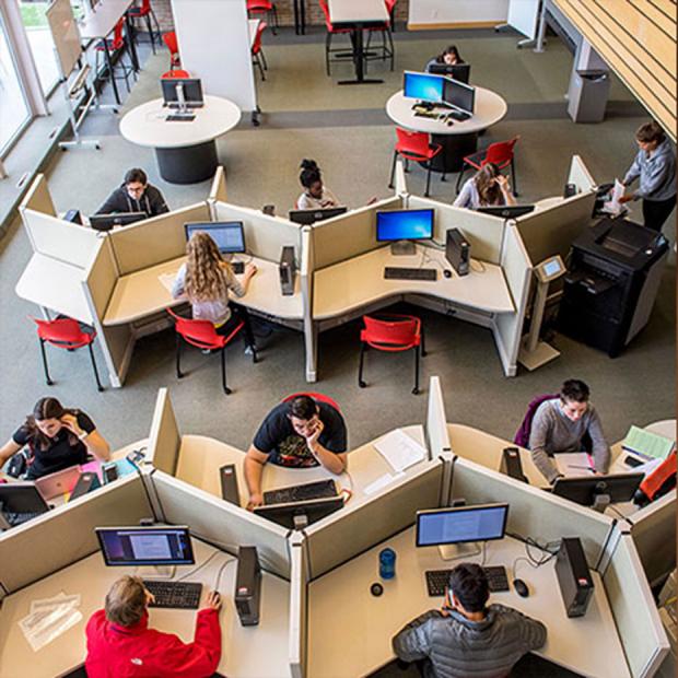 overhead view of library study carrels
