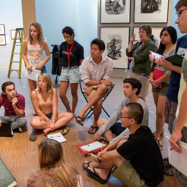 Class sits on floor of Faulconer Gallery