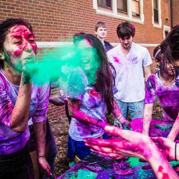 Students celebrating Holi on campus