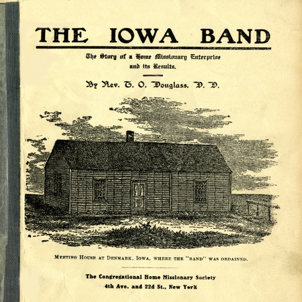 Cover of booklet illustration of meeting house in Denmark, Iowa, where the Band was ordained