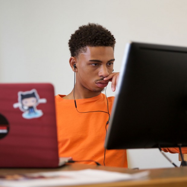 Student working on computer