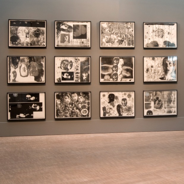 Installation view of "Banshee Pearls", a suite of prints depicting female figures by Kiki Smith