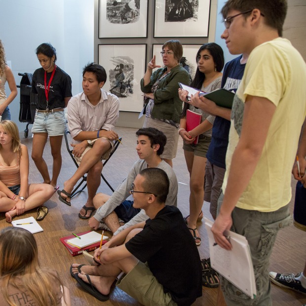 Tutorial class meets in the Grinnell College Museum of Art
