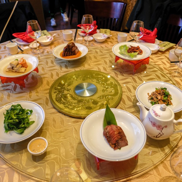 Table set for a meal at a restaurant in China