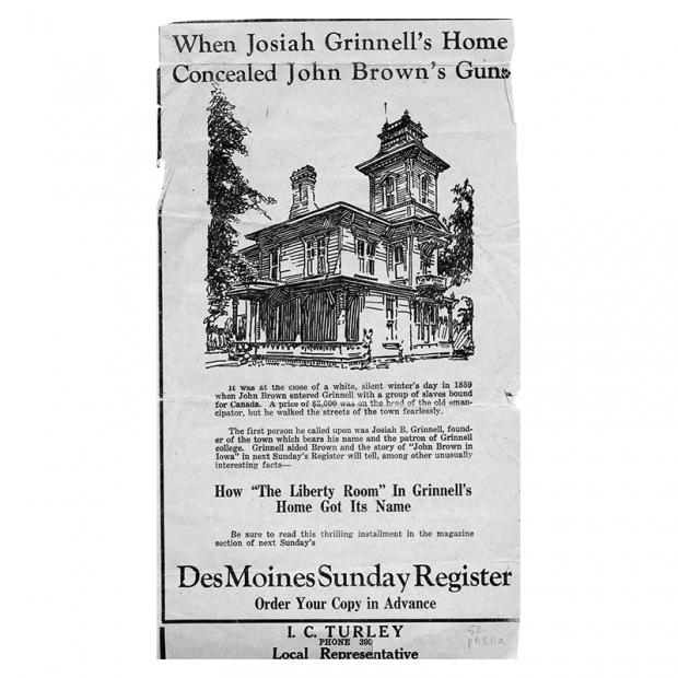 Newspaper clipping showing J.B. Grinnell's home