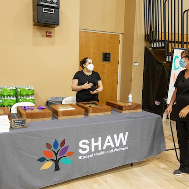 SHAW table at covid vaccine clinic