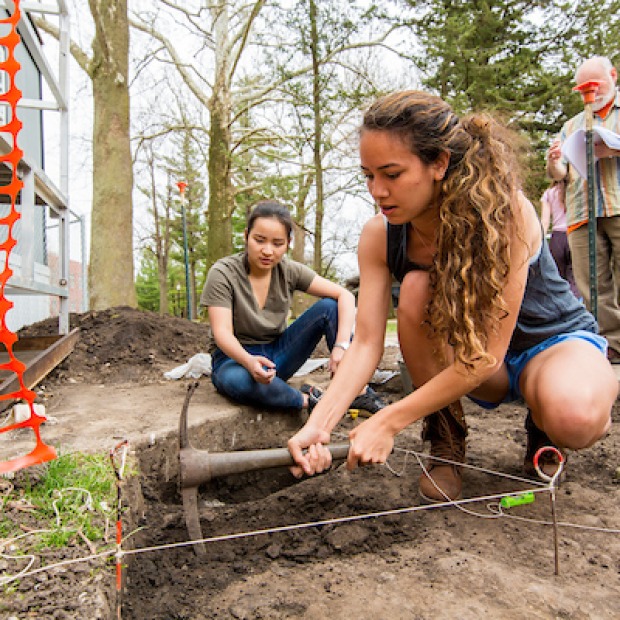 Students excavate historic rock