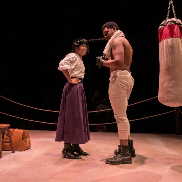 Performers play in a boxing ring in a student production of The Royale in Flanagan Theatre