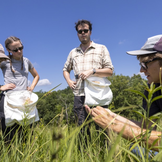 people stand in a prairie